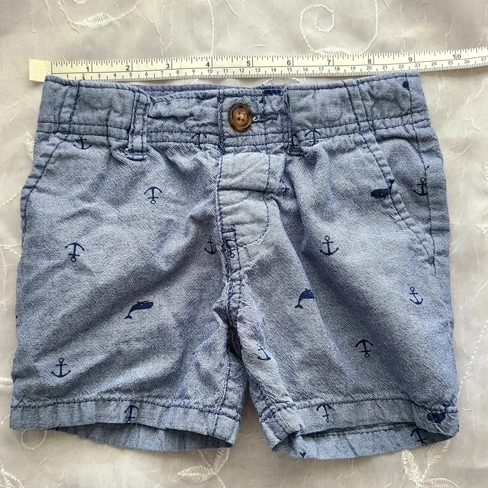 Carters Nautical Blue Boy Shorts 12 Months Preppy Anchor Whale Beach Summer